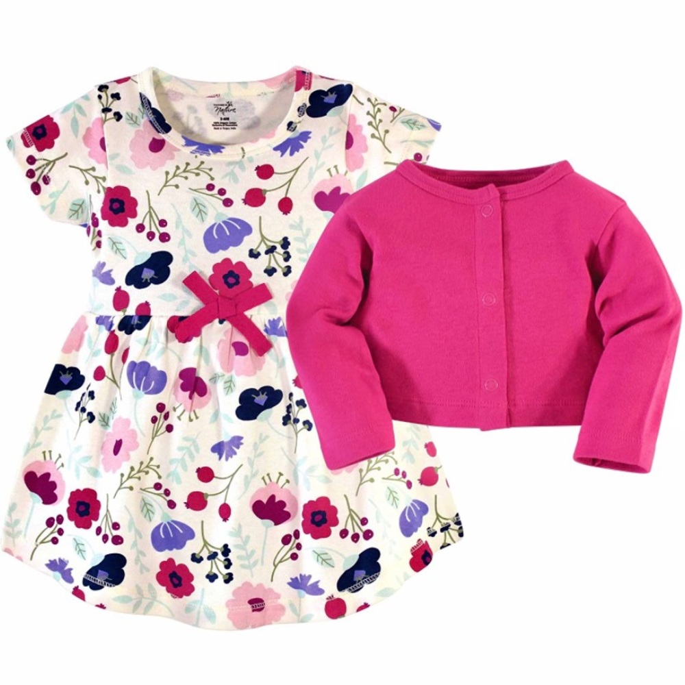 Organic Floral Baby Dress & Matching Cardigan